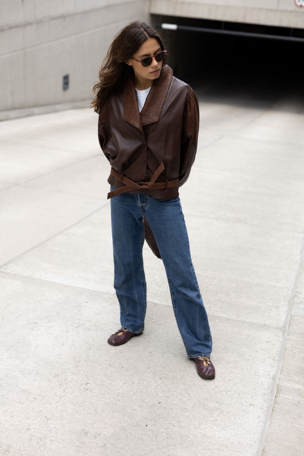 Czekoladowa tłoczona skóra vintage S/M