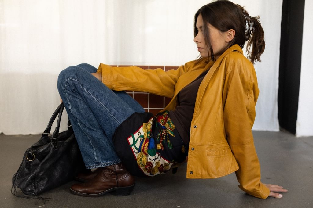 Skórzana, żółta kurtka vintage  XS/S  