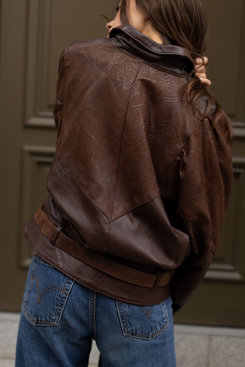 Czekoladowa tłoczona skóra vintage S/M