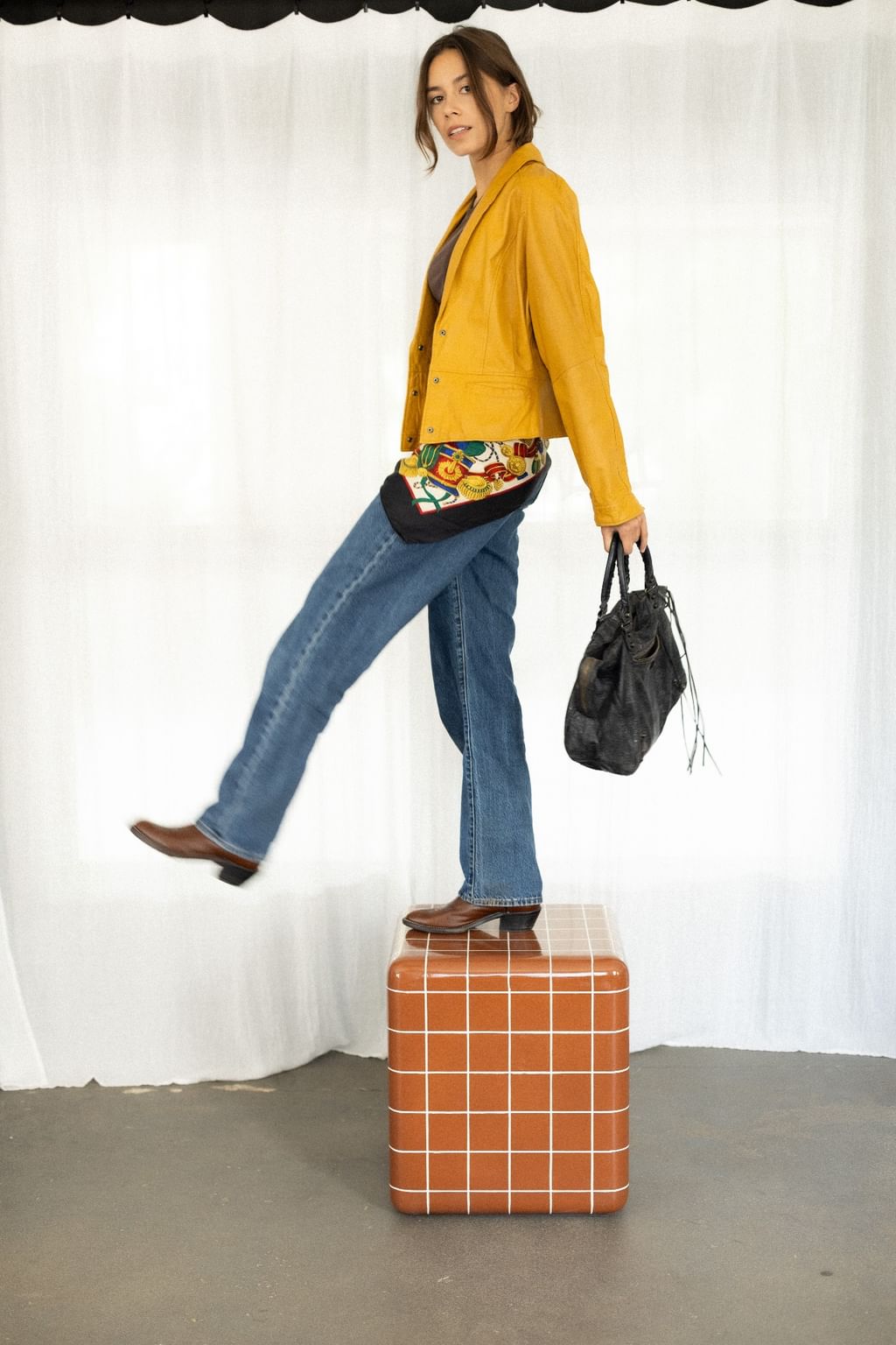 Skórzana, żółta kurtka vintage  XS/S  