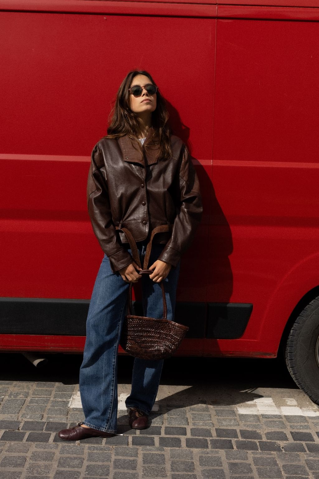 Czekoladowa tłoczona skóra vintage S/M