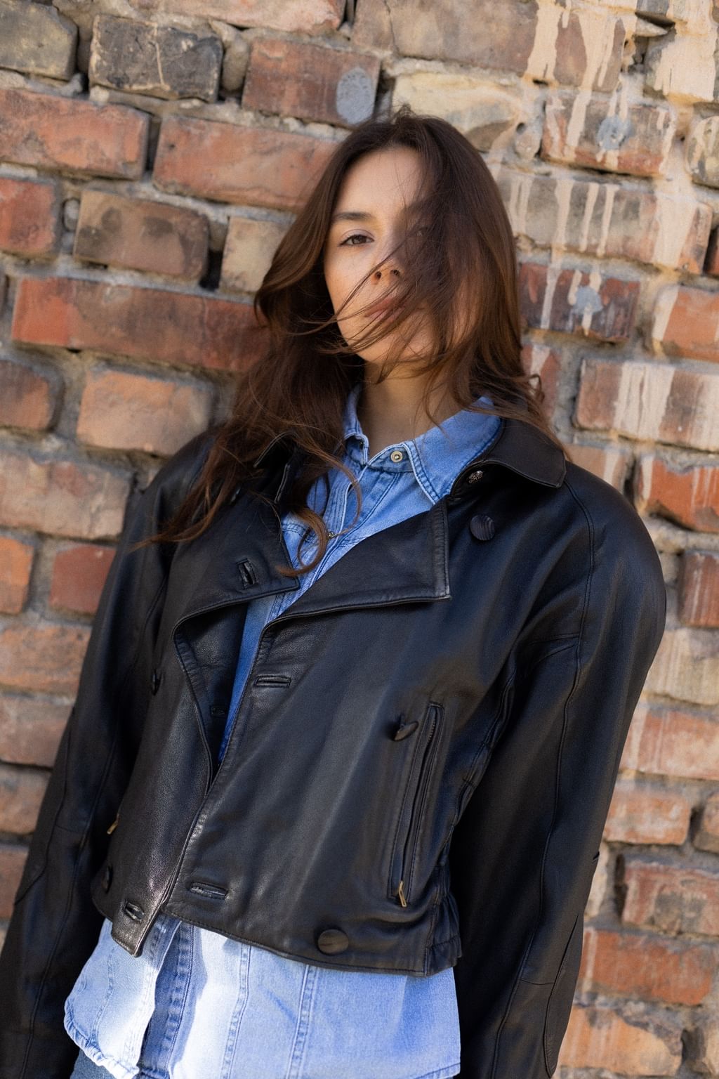 Czarna skórzana kurtka vintage M