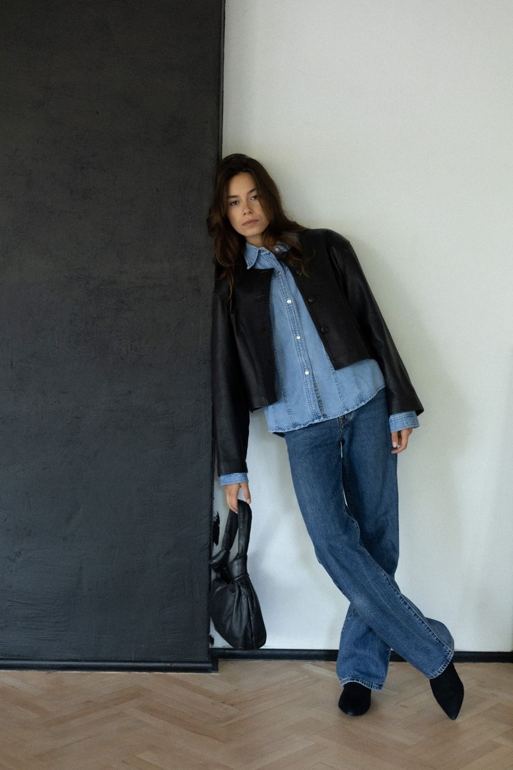 Czarna skórzana kurtka vintage L