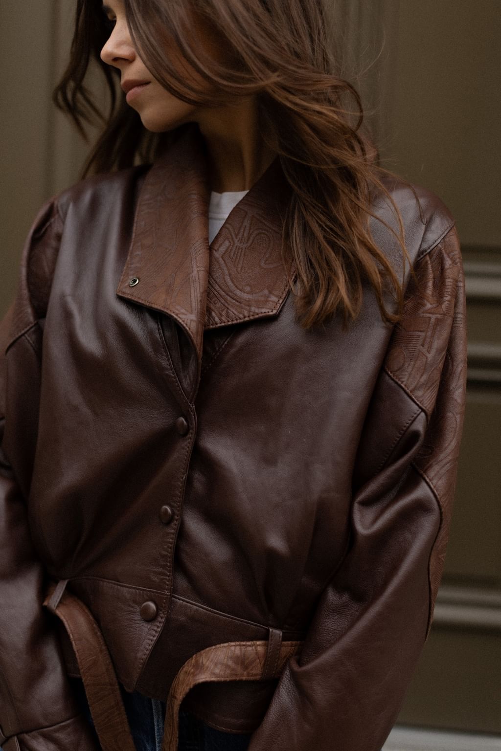 Czekoladowa tłoczona skóra vintage S/M