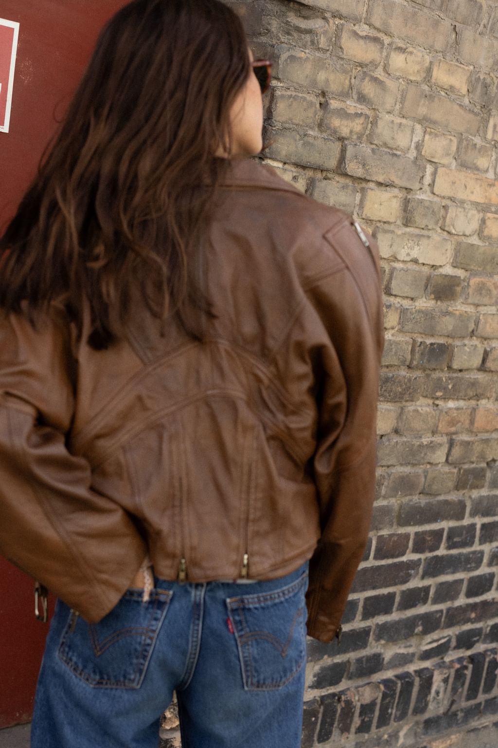 Brązowa skórzana kurtka vintage S