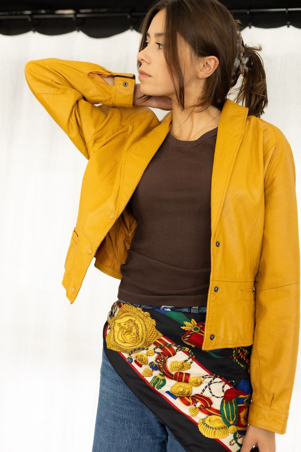 Skórzana, żółta kurtka vintage  XS/S  