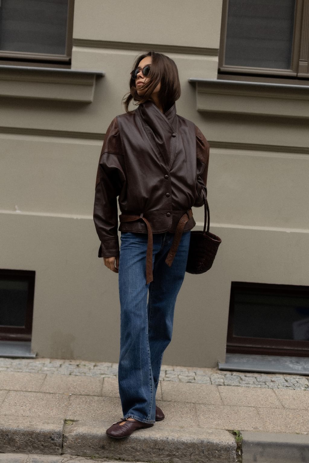 Czekoladowa tłoczona skóra vintage S/M