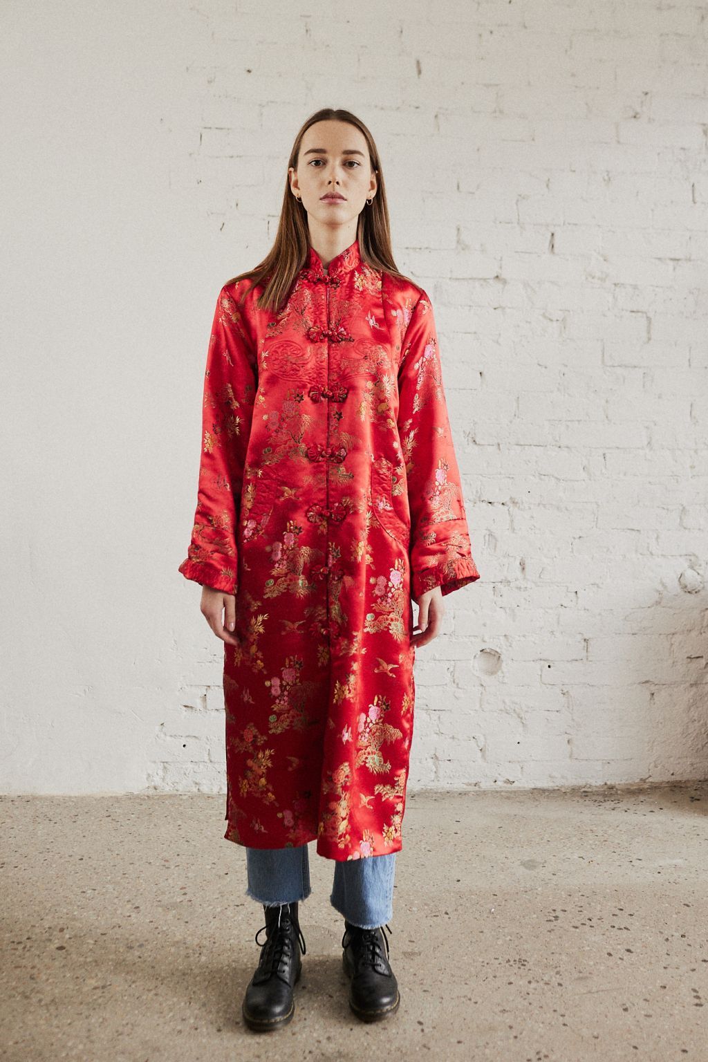 Czerwone satynowe kimono M