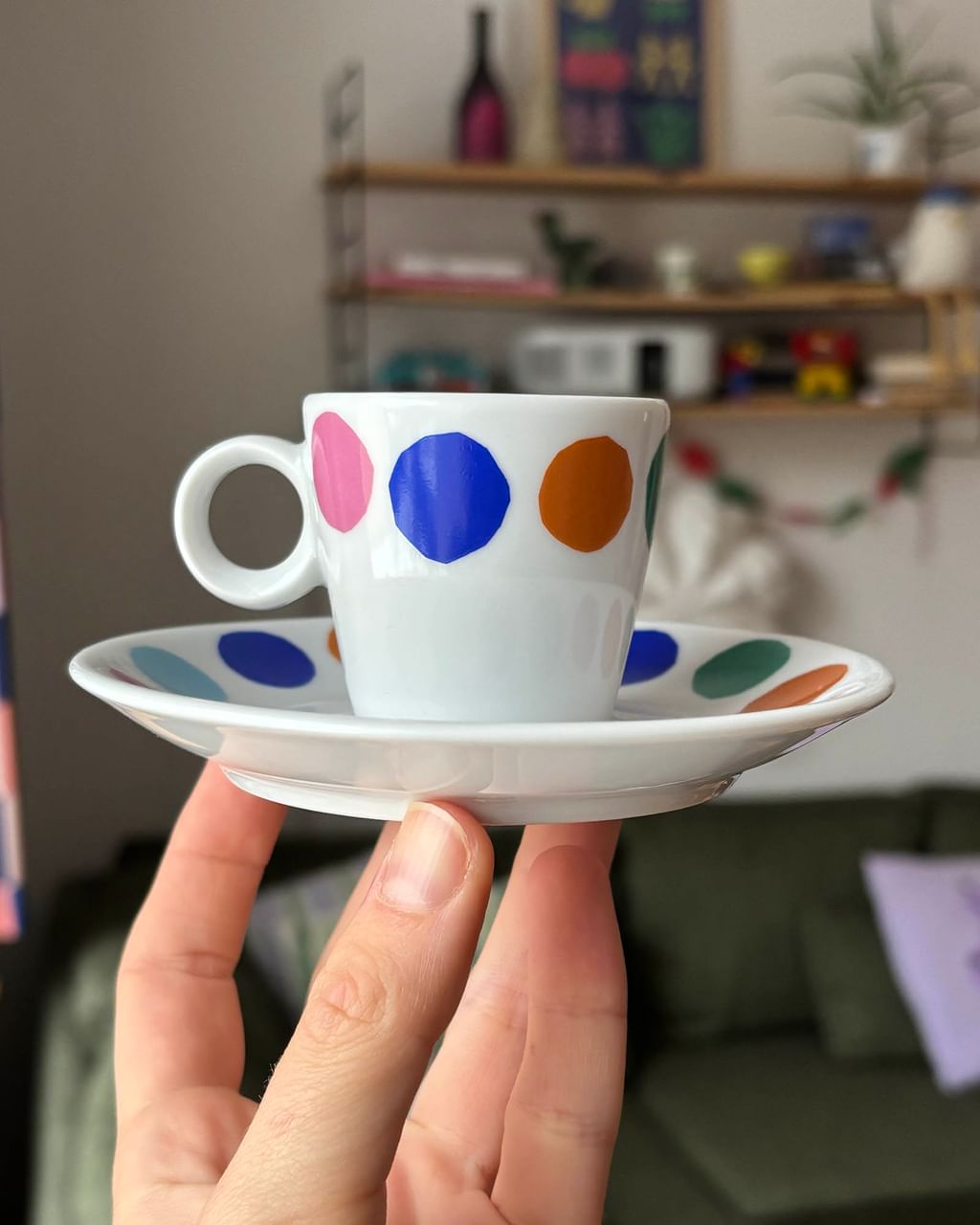 Filiżanka do espresso w kropeczki + spodek [OUTLET]