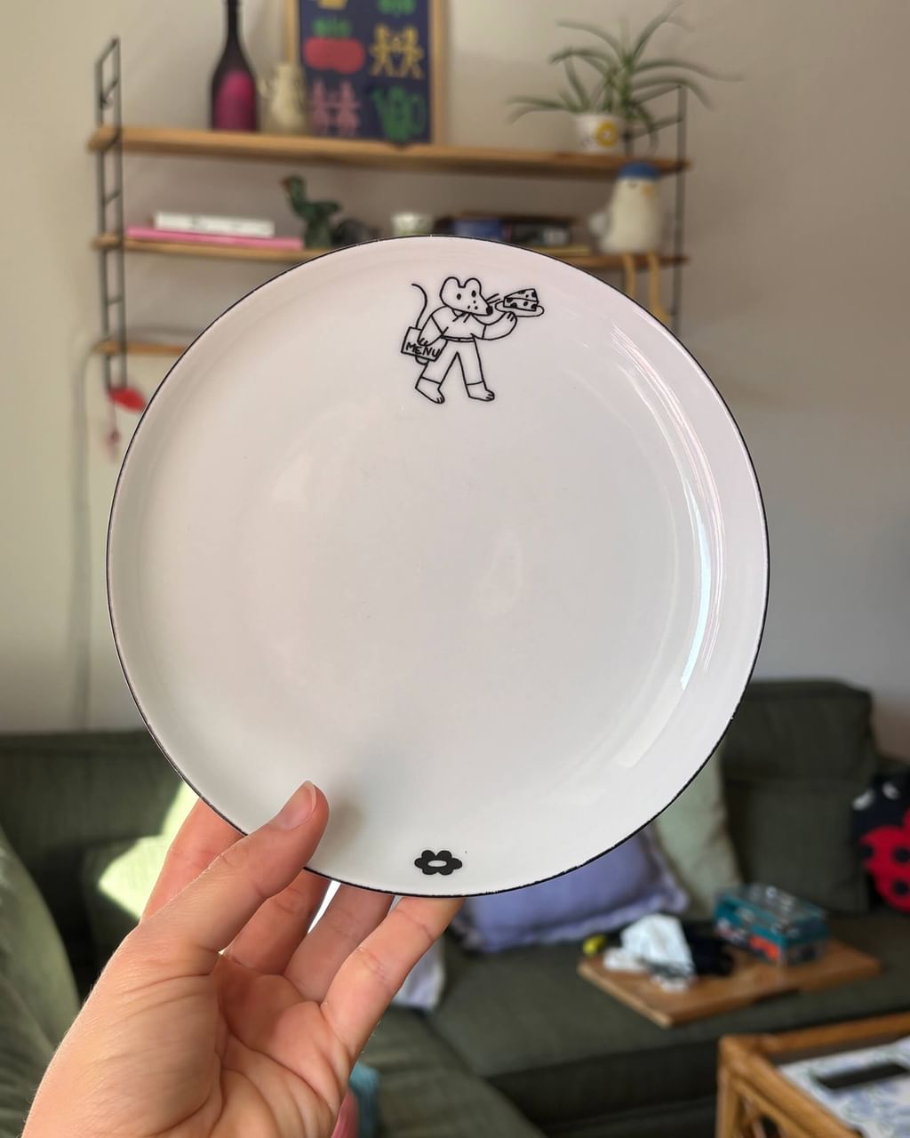 Talerz śniadaniowy z myszką i serkiem - czarny rant