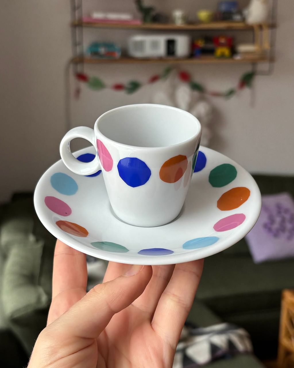 Filiżanka do espresso w kropeczki + spodek [OUTLET]