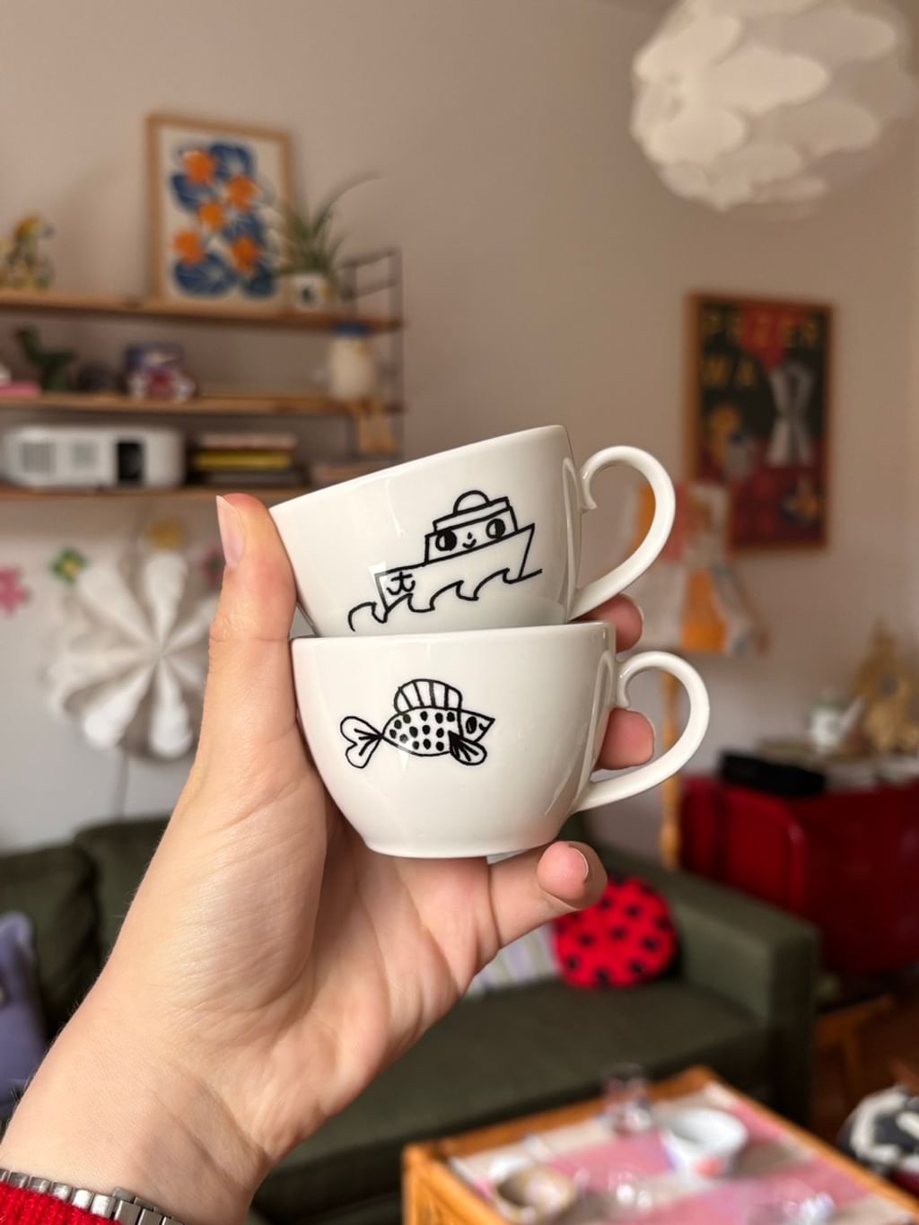 Komplecik 2 filiżanki statek i rybka