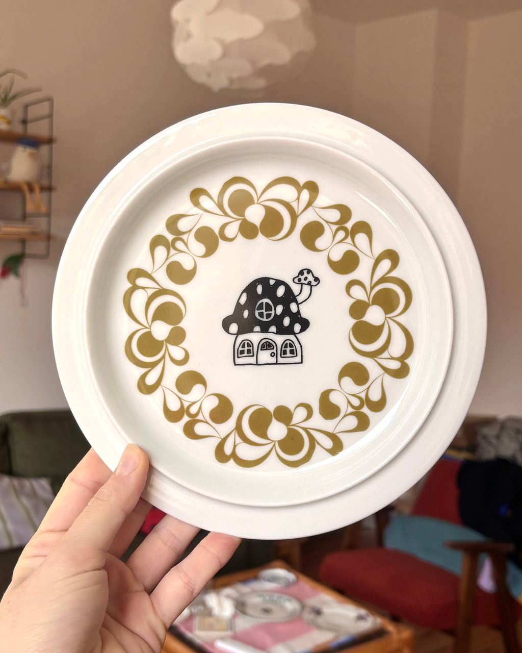 Talerz z grzybowym domkiem – zielony