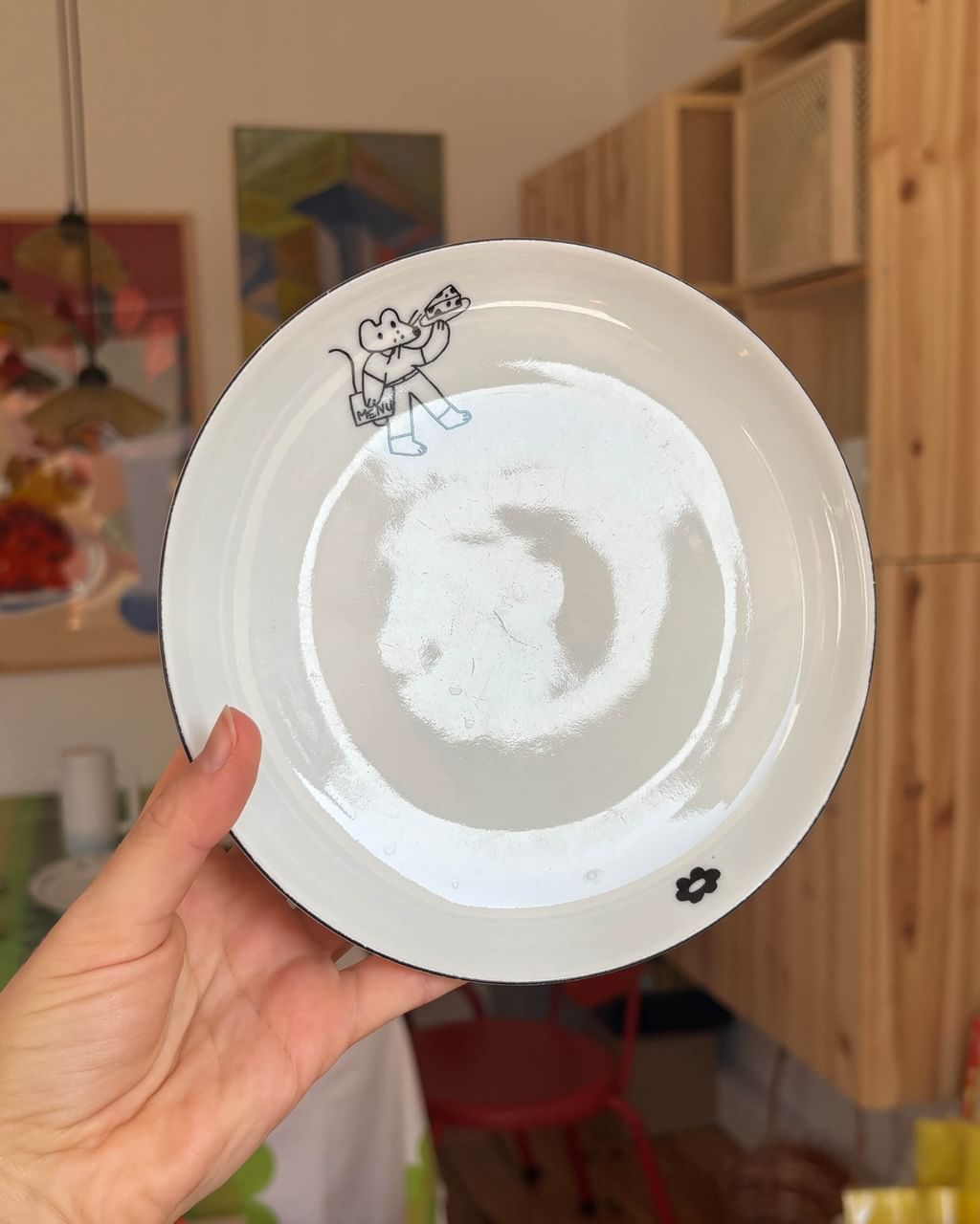 Talerz śniadaniowy z myszką i serkiem - czarny rant