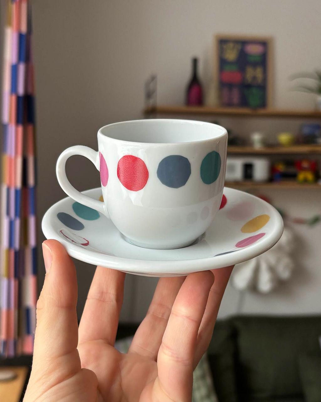 Filiżanka do espresso w kropeczki + spodek II [OUTLET]