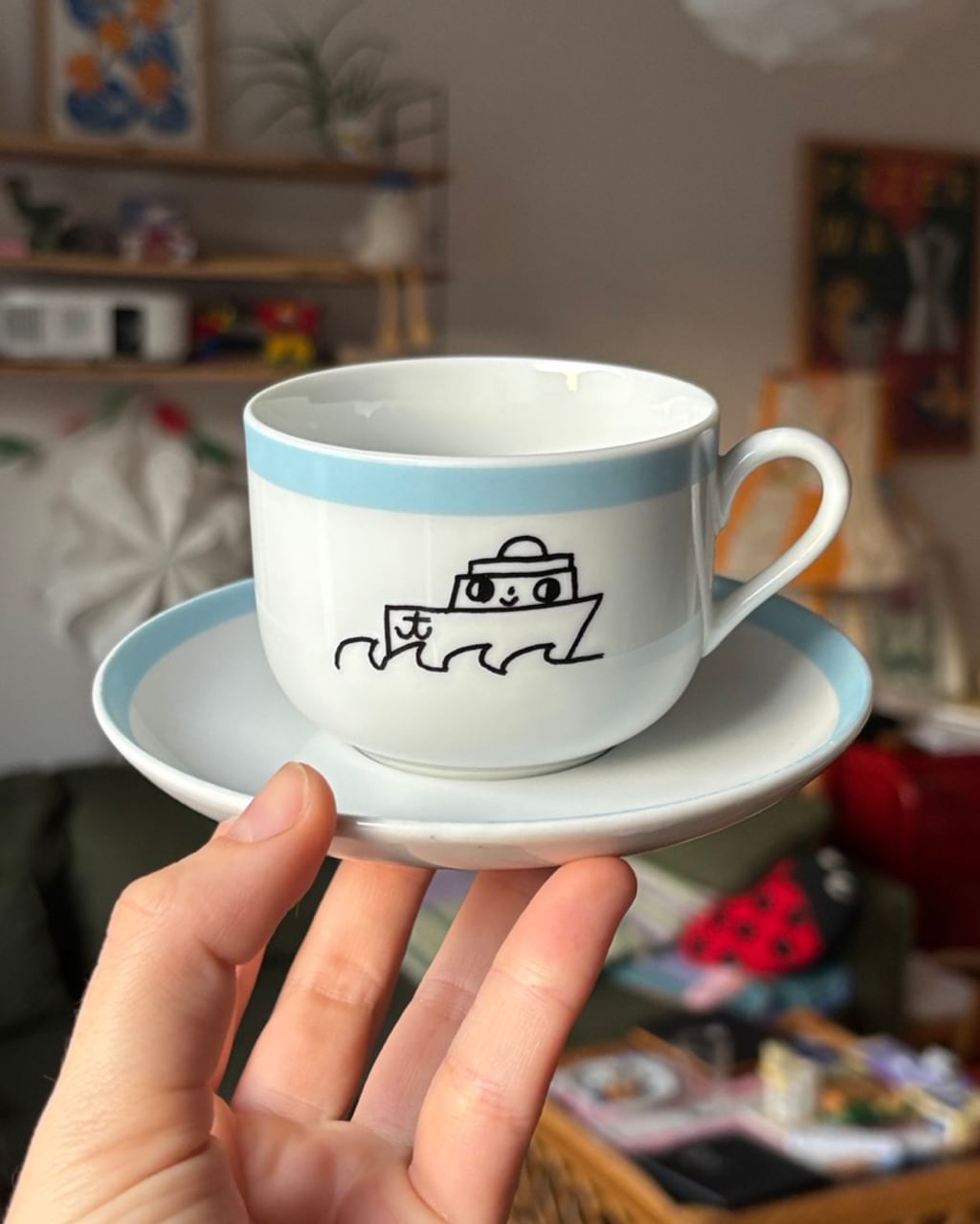 Filiżanka + spodek ze stateczkiem