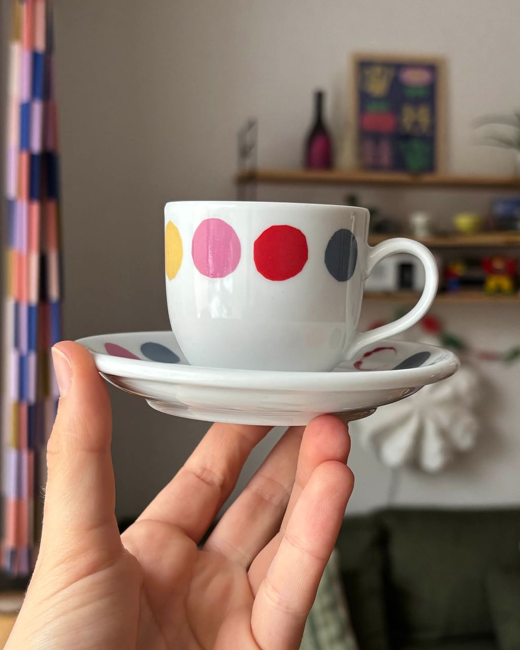 Filiżanka do espresso w kropeczki + spodek II [OUTLET]