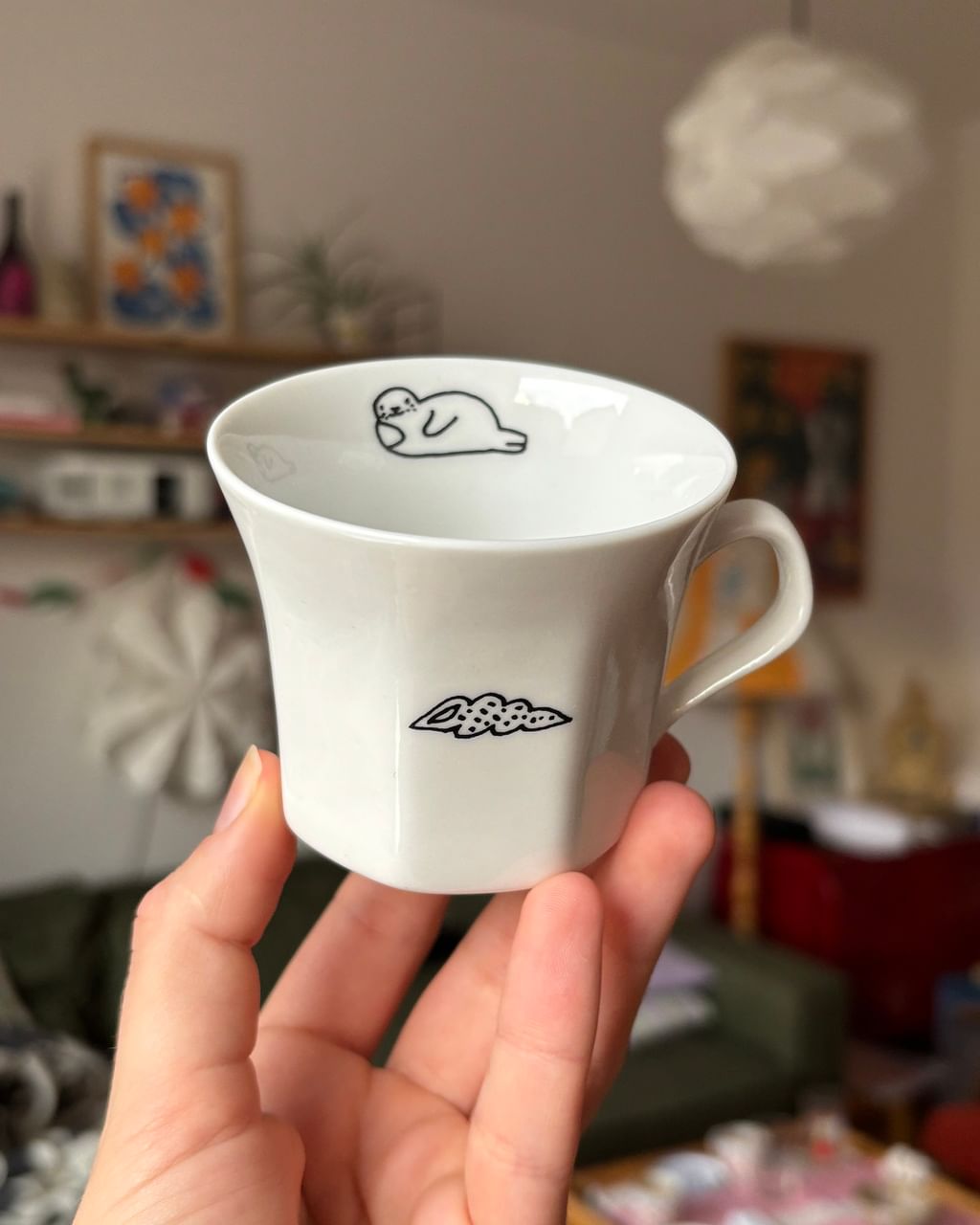 Zestaw 2 filiżanki z foczką i muszelkami