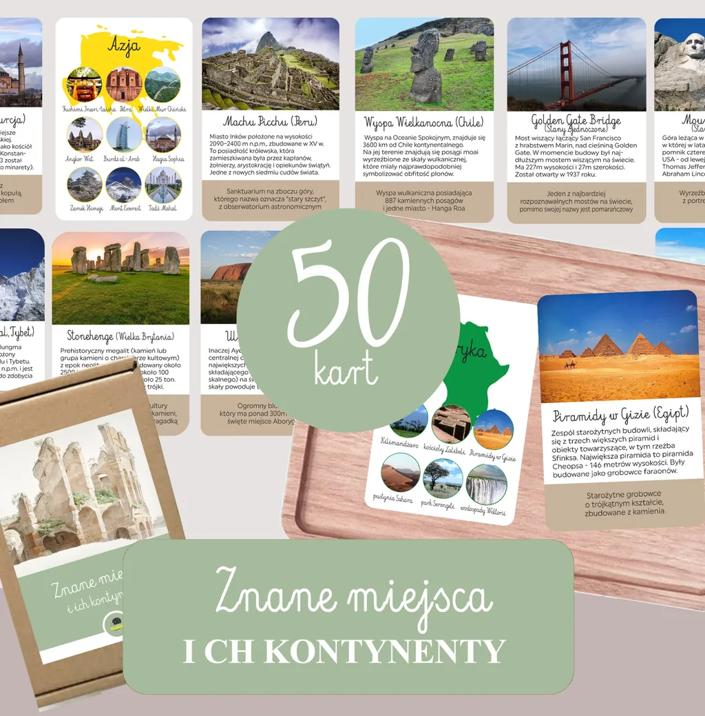 Karty edukacyjne Znane miejsca Kontynenty [PDF]