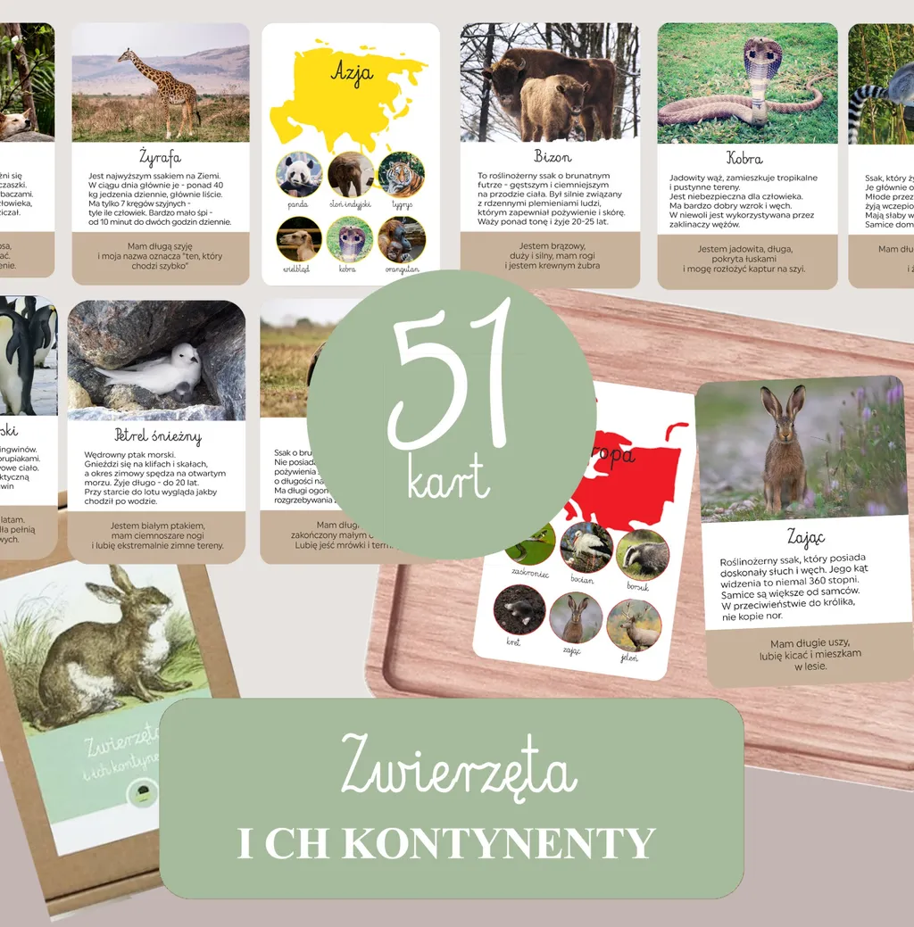 Karty edukacyjne Zwierzęta Kontynenty [PDF]