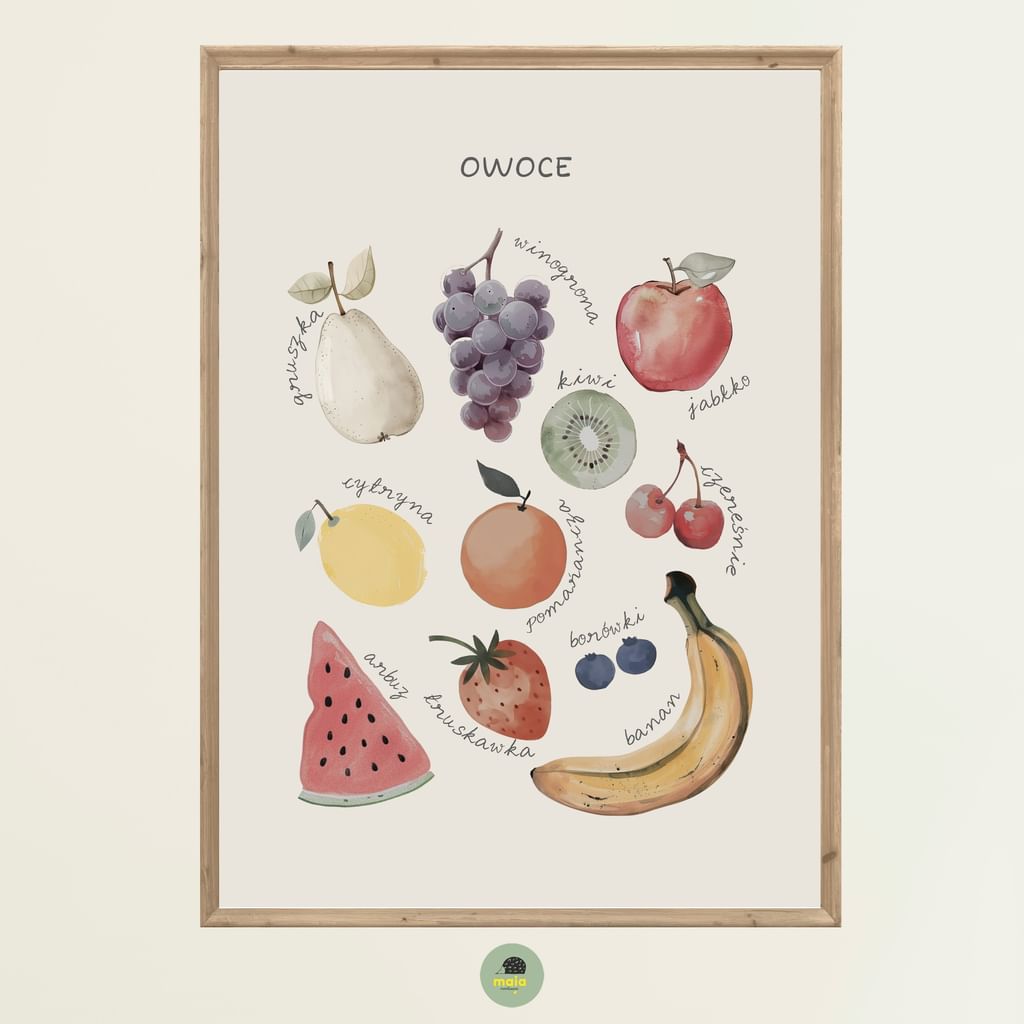 Plakat edukacyjny Owoce ciemne tło