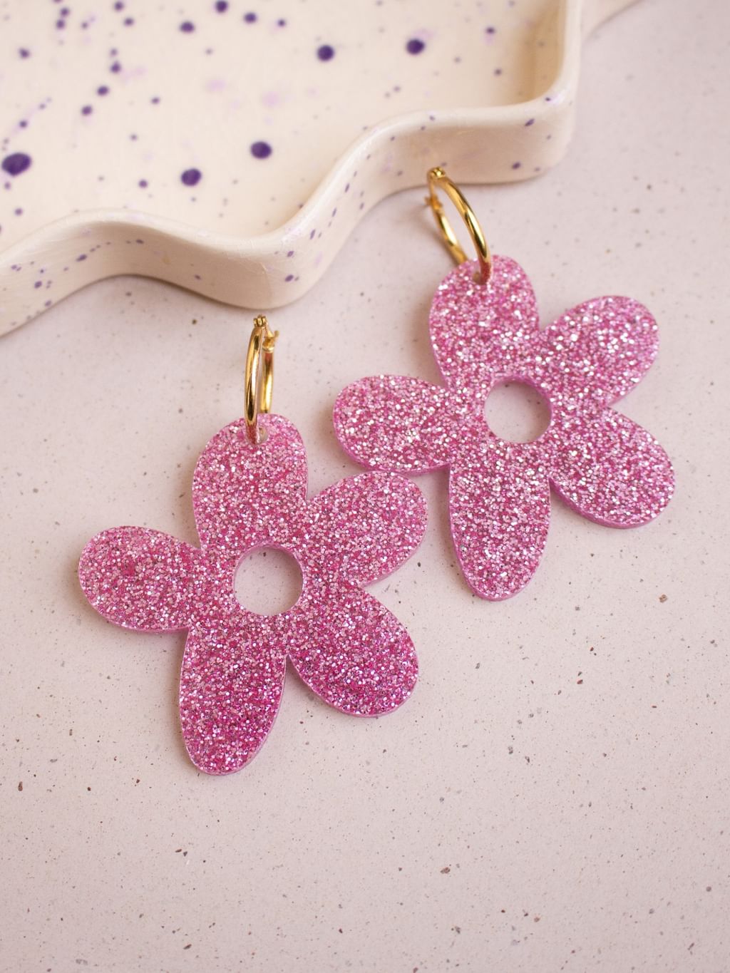 Kolczyki maxi glitter pink