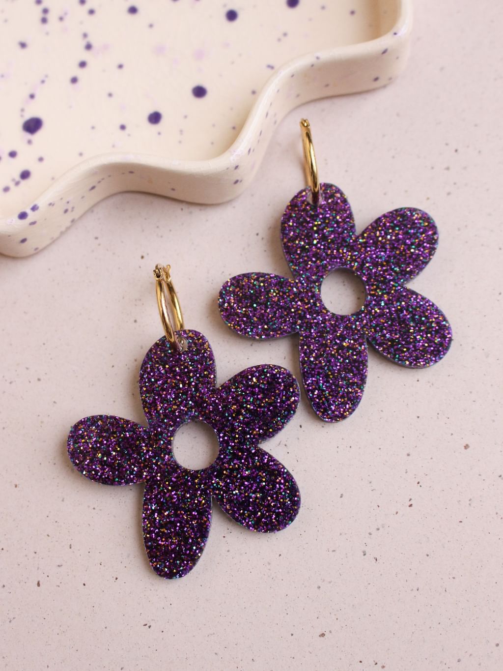 Kolczyki maxi glitter violet